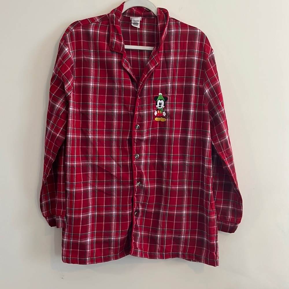 Disney Mickey Plaid Button Down S Christmas Winter Holiday Mens Casual PJ